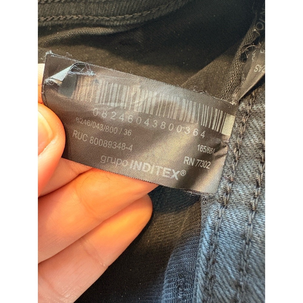 Zara Women Sz 4 Black High Waist Wide Leg Raw Hem Frayed Denim Barrel Jeans - Picture 5 of 8